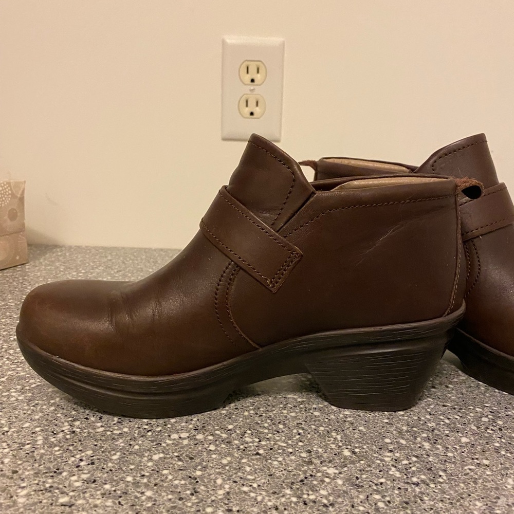Sanita slip on brown leather booties